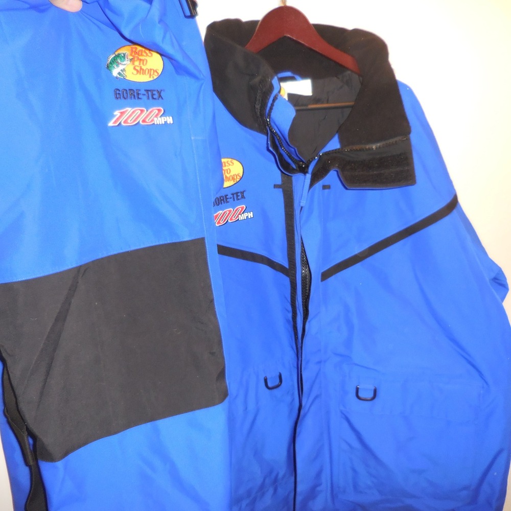 Bass Pro Shops 100MPH Gore-Tex Rain Suit Jacket & Bibs Blue Mens 3XL Fishing Set